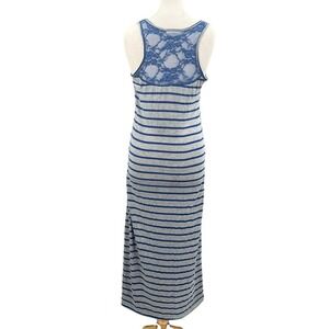 Vintage Bobbie Brooks Striped Maxi Dress Blue Lace‎ Back Tank Style Womens L Y2K